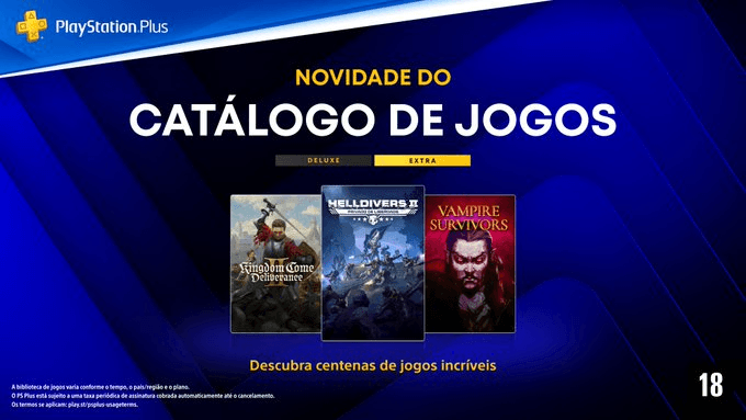 Novidades de Agosto no Catálogo de Jogos PlayStation Plus: Helldivers 2, Kingdom Come: Deliverance 2, Vampire Survivors, Hell is Us e mais